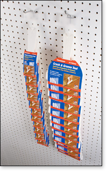 Crack and Groove Tools with packaging on a clip strip display